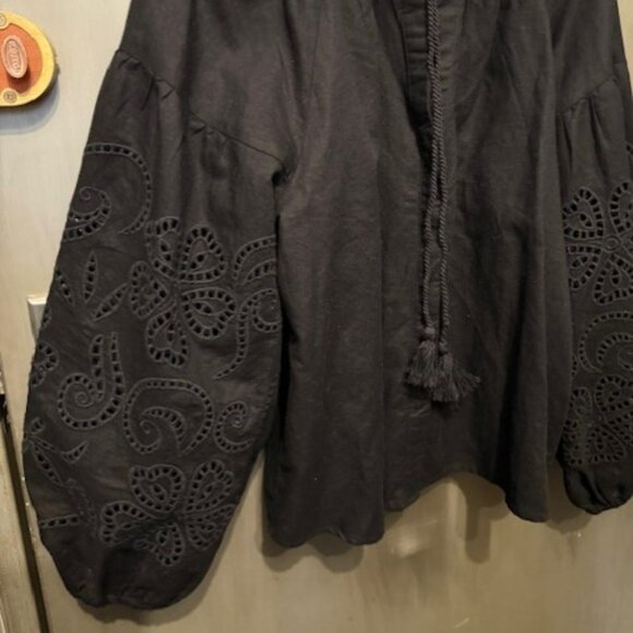 NWOT - Boho Embroidered Linen Bishop Sleeve Peasant Blouse - Picture 7 of 16